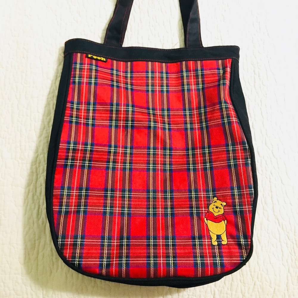 Disney Winnie the Pooh red and black plaid tote